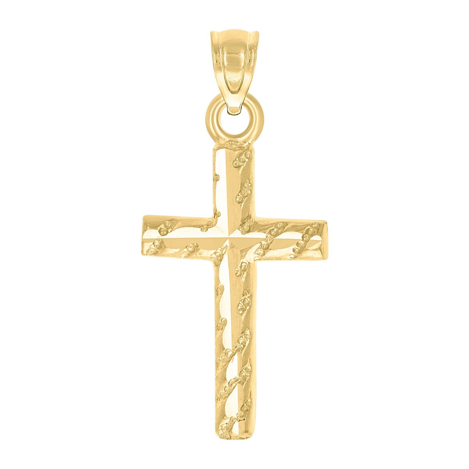 Mens Womens Pure 10k Yellow Gold Textured 0.9g Cross Religious Charm Pendant - Elite Jewelers - Charms & Pendants