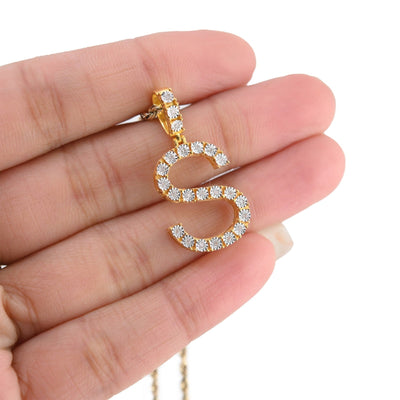 Plated 925 Sterling Silver Natural Diamond Pendant 2 grams Charm A to Z Initials - Elite Jewelers - Charms & Pendants