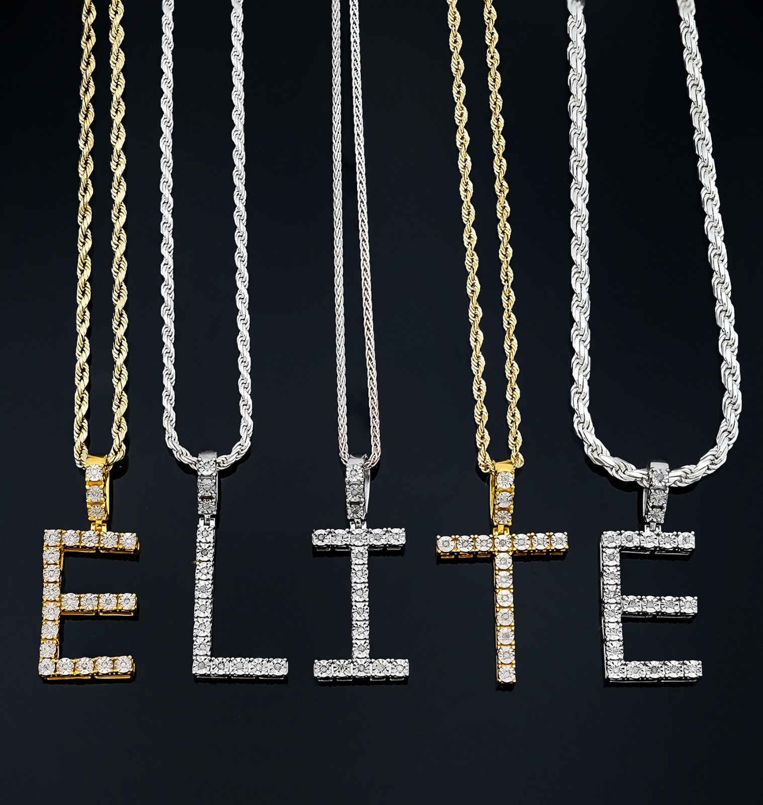 Plated 925 Sterling Silver Natural Diamond Pendant 2 grams Charm A to Z Initials - Elite Jewelers - Charms & Pendants