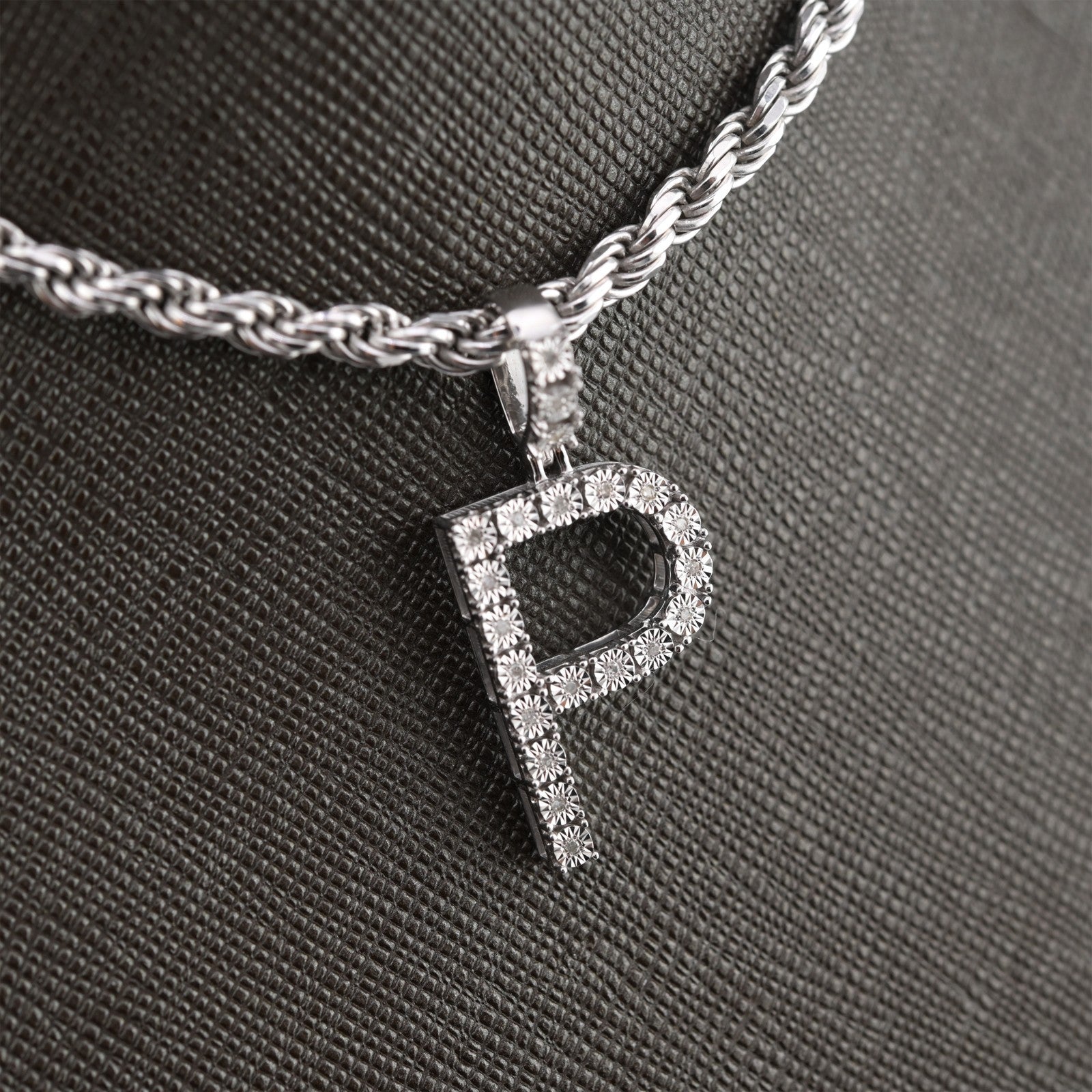 Plated 925 Sterling Silver Natural Diamond Pendant 2 grams Charm A to Z Initials - Elite Jewelers - Charms & Pendants