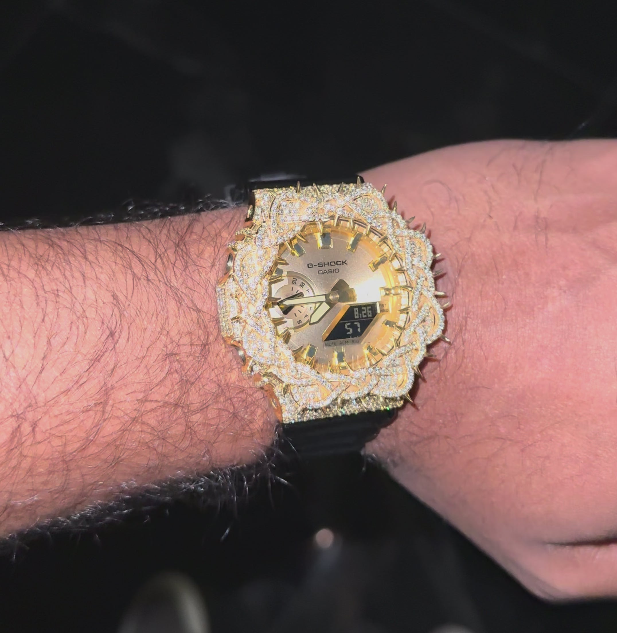 G-Shock GA2100 Gold Dial 7.50 CTW Diamond Thorn Bezel Iced Out Watch