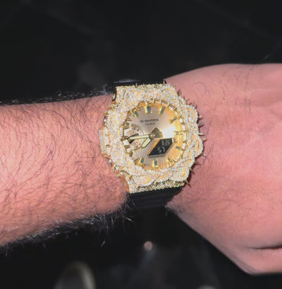 G-Shock GA2100 Gold Dial 7.50 CTW Diamond Thorn Bezel Iced Out Watch