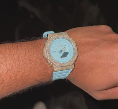 G-Shock GM2100 Blue Dial Custom Iced-Out with 5.40 CTW White Diamonds