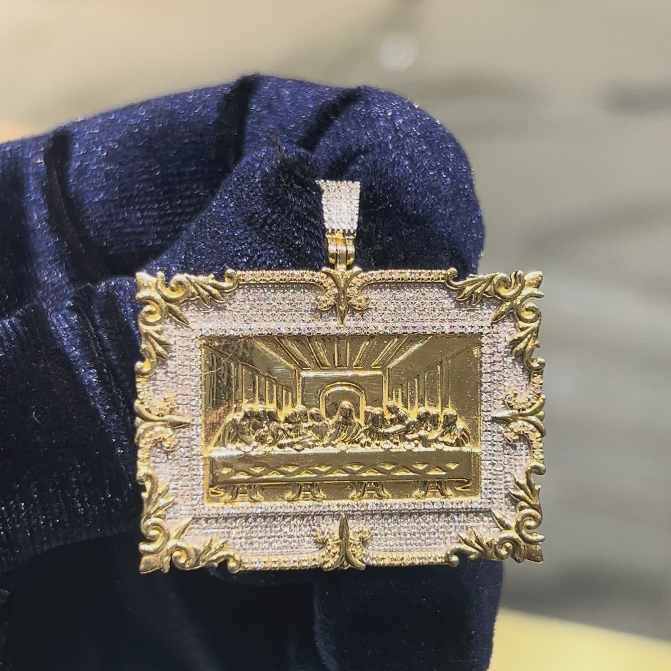 Load video: 10k Yellow Gold 0.8CTW Natural Diamond Last Supper Apostles Pendant 14.7g Charm