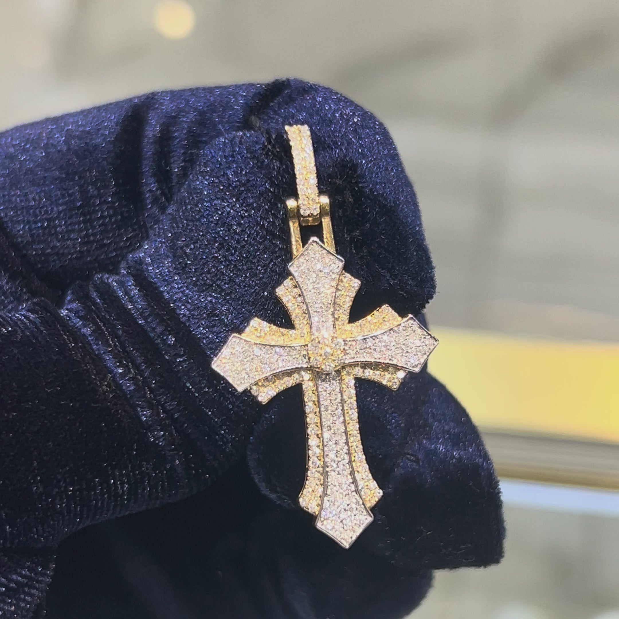 Load video: 10k Yellow &amp; White Gold 0.9CTW Natural Diamond Pave Cross Pendant 4.1g Charm