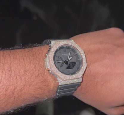 G-Shock GA2100 Iced-Out Black Dial Watch with White and Rose Gold 5.0 CTW Diamonds