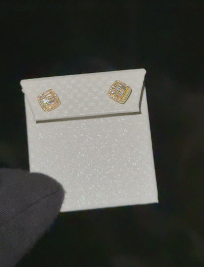 10k Yellow Gold Square Baguette 0.45CTW Diamond Stud Earrings