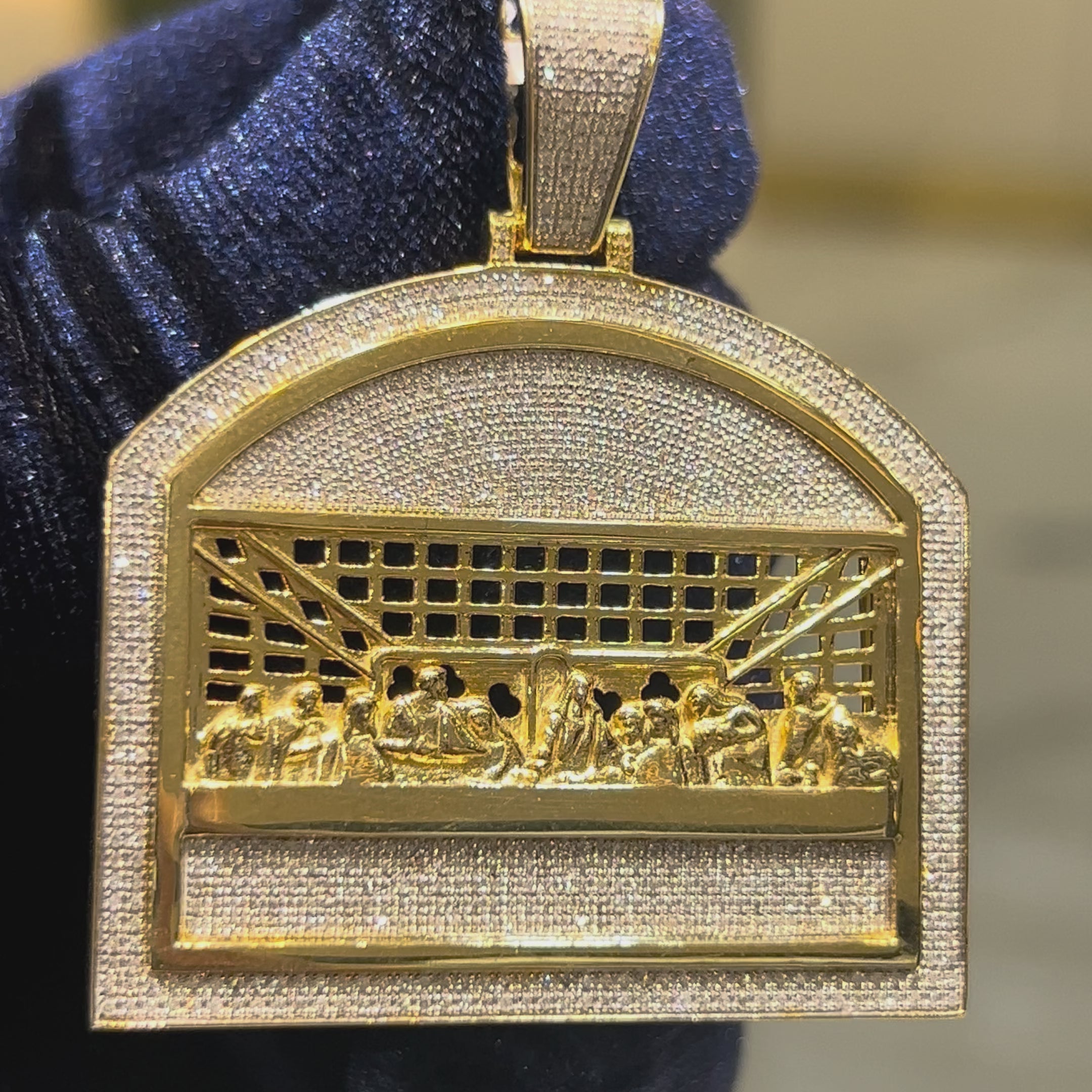 Load video: 10k Yellow Gold 1.4CTW Natural Diamond Last Supper Religious Pendant 19.9g Charm