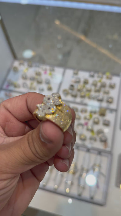 10K Yellow Gold Baguette Round Natural Diamond "$" Dollar Ring