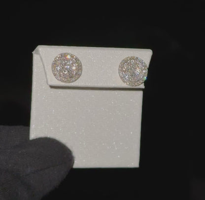 10k Yellow Gold 1.5CT Diamond Halo Cluster Stud Earrings
