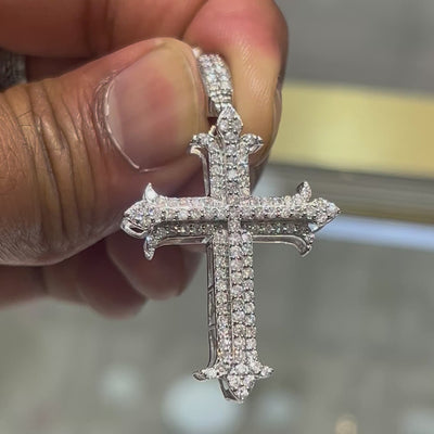 10K White Gold Natural Diamond Cross Pendant Religious Men Women 51.3MM Charm 6.9g