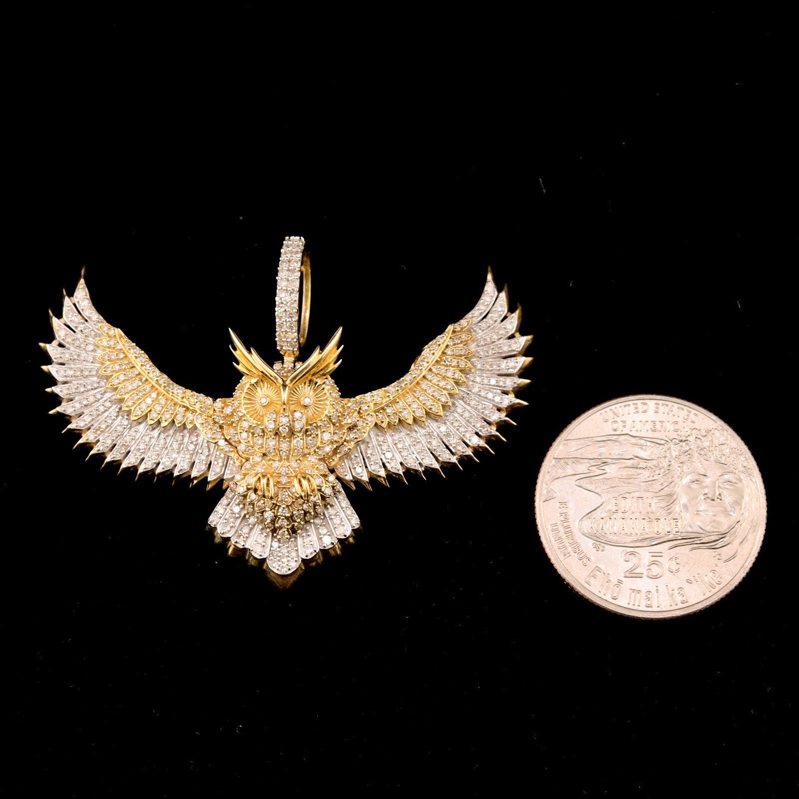 Pure 10k Yellow Gold 2.5CTW Natural Diamond Flying Bird Owl Pendant 12.3gm Charm - Elite Jewelers - Charms & Pendants
