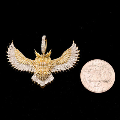 Pure 10k Yellow Gold 2.5CTW Natural Diamond Flying Bird Owl Pendant 12.3gm Charm - Elite Jewelers - Charms & Pendants