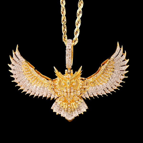 Pure 10k Yellow Gold 2.5CTW Natural Diamond Flying Bird Owl Pendant 12.3gm Charm - Elite Jewelers - Charms & Pendants