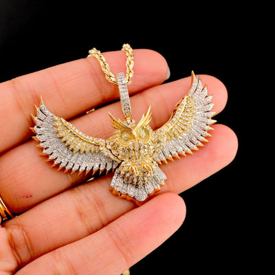 Pure 10k Yellow Gold 2.5CTW Natural Diamond Flying Bird Owl Pendant 12.3gm Charm - Elite Jewelers - Charms & Pendants