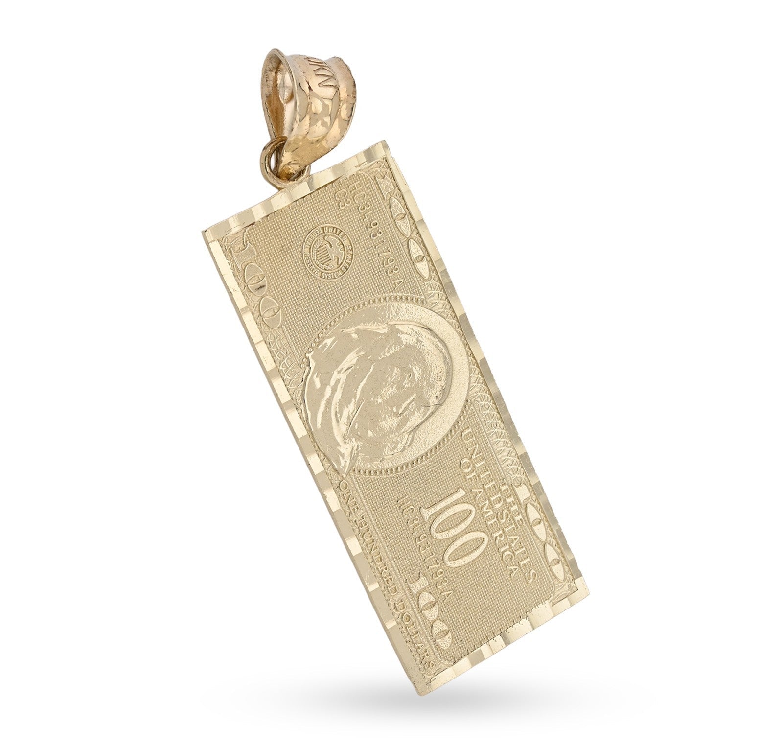 Pure 10k Yellow Gold One Hundred Dollar Bill Pendant 1.9g Money Charm For Mens - Elite Jewelers - Charms & Pendants