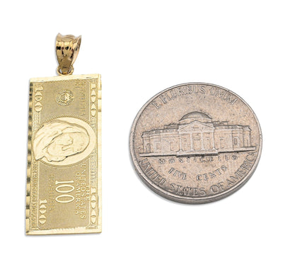 Pure 10k Yellow Gold One Hundred Dollar Bill Pendant 1.9g Money Charm For Mens - Elite Jewelers - Charms & Pendants