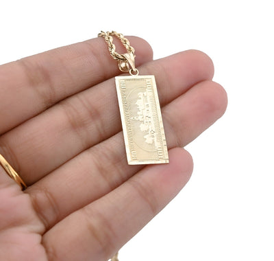 Pure 10k Yellow Gold One Hundred Dollar Bill Pendant 1.9g Money Charm For Mens - Elite Jewelers - Charms & Pendants
