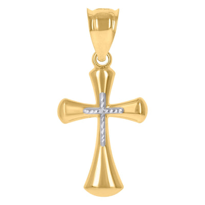 Pure 10k Yellow & White Gold Polished Mens Cross Religious Charm 1.1g Pendant - Elite Jewelers - Charms & Pendants