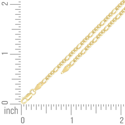 Pure 10kt Yellow Gold 3mm Super Flat Figaro Link Bracelet Men Women 8" - Elite Jewelers - Bracelets