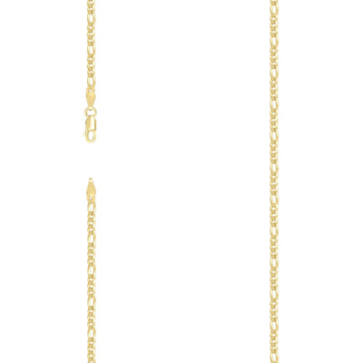 Pure 10kt Yellow Gold 3mm Super Flat Figaro Link Bracelet Men Women 8" - Elite Jewelers - Bracelets
