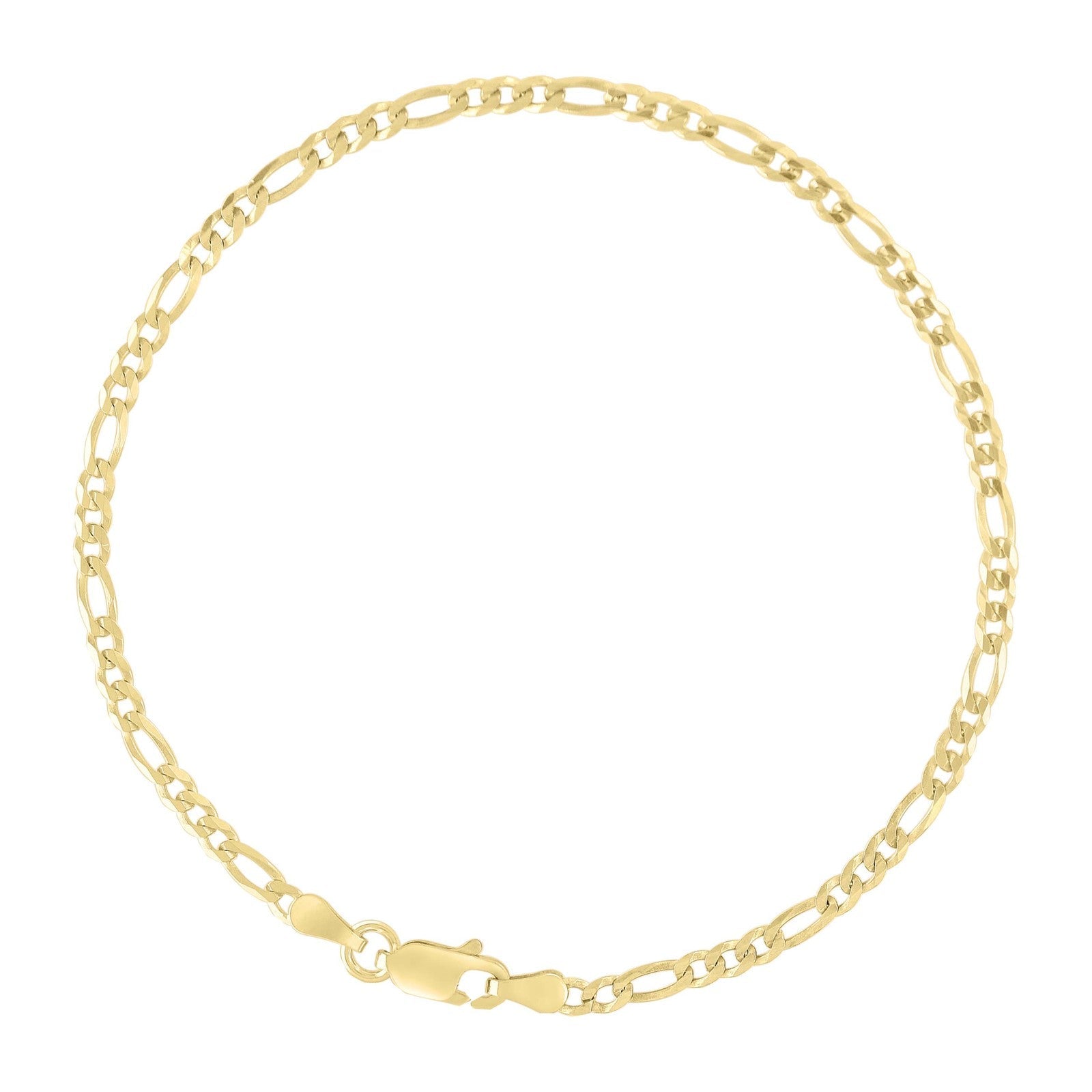 Pure 10kt Yellow Gold 3mm Super Flat Figaro Link Bracelet Men Women 8" - Elite Jewelers - Bracelets