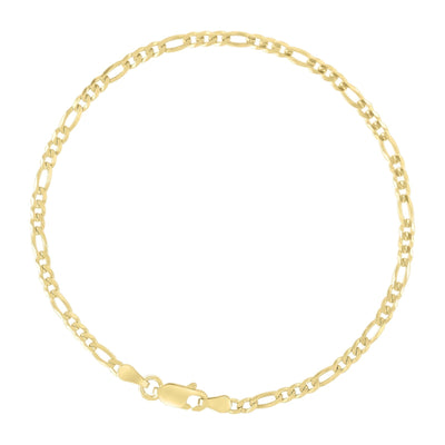 Pure 10kt Yellow Gold 3mm Super Flat Figaro Link Bracelet Men Women 8" - Elite Jewelers - Bracelets