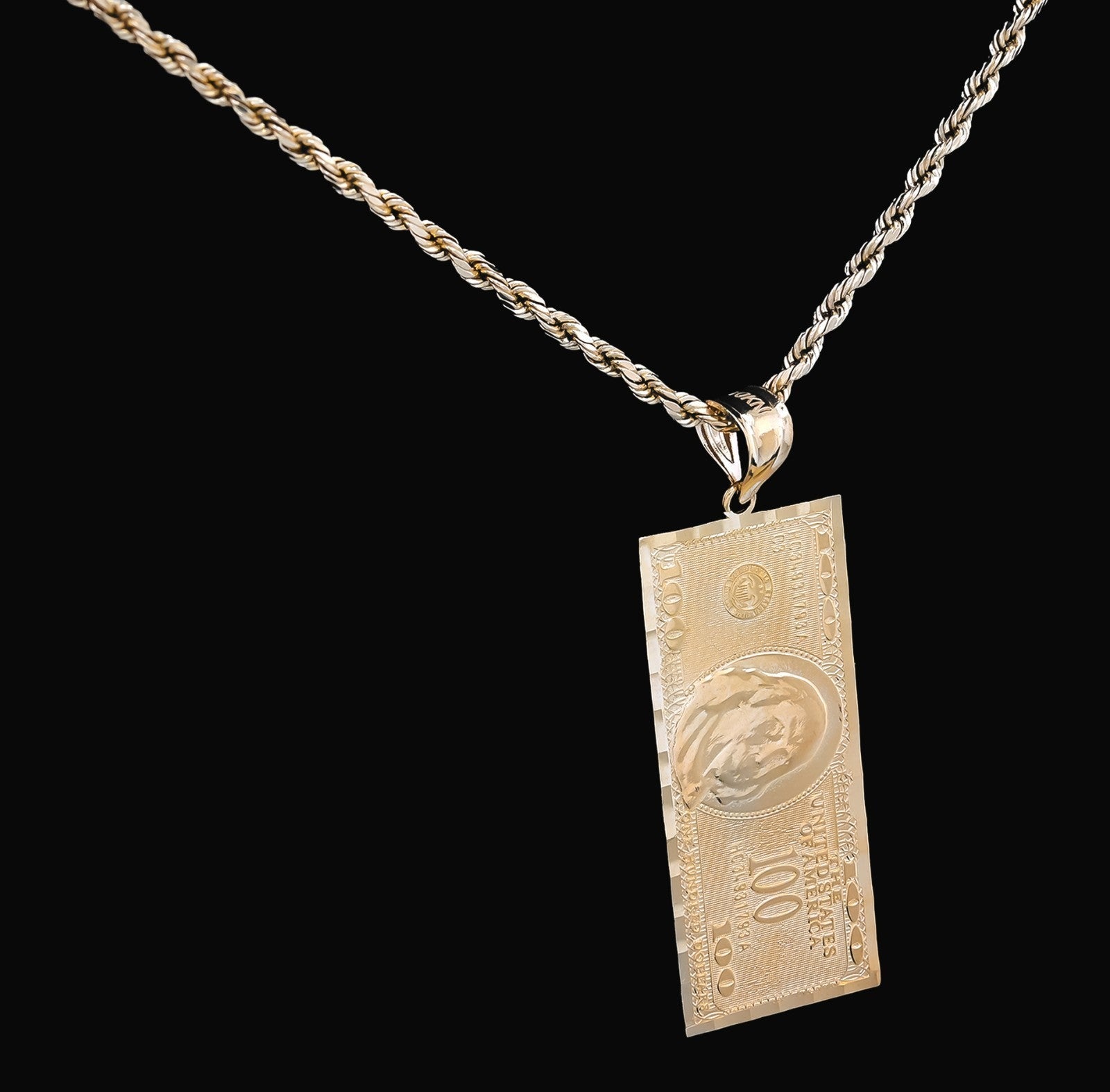 Real 10k Yellow Gold $100 Dollar Bill Money Pendant 4.3g Mens Charm For Necklace - Elite Jewelers - Charms & Pendants