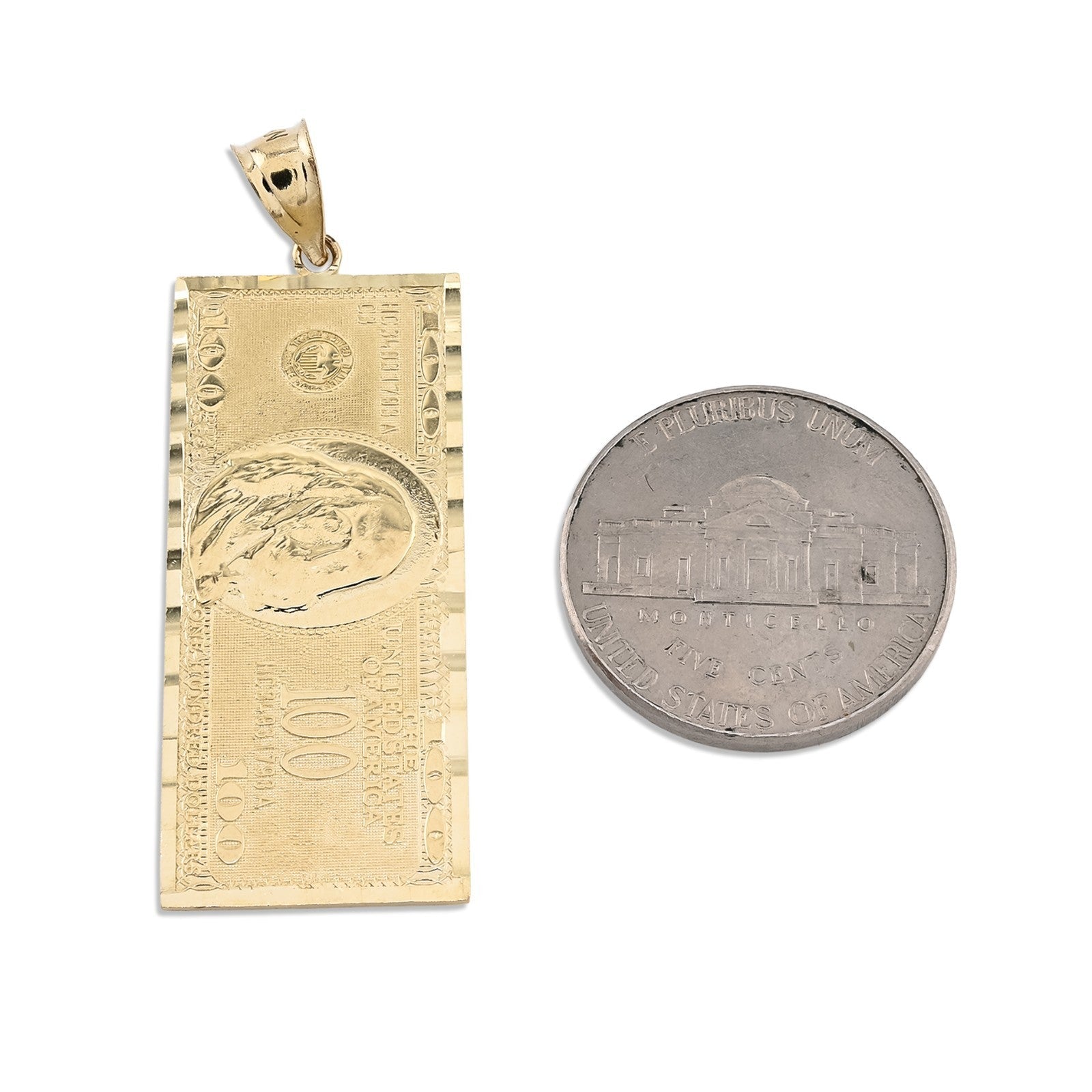 Real 10k Yellow Gold $100 Dollar Bill Money Pendant 4.3g Mens Charm For Necklace - Elite Jewelers - Charms & Pendants
