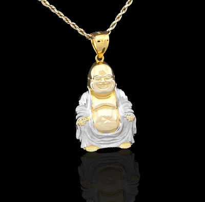 Real 10k Yellow & White Gold 5.5 gms Happy Laughing Buddha Pendant Charm For Men - Elite Jewelers - Charms & Pendants