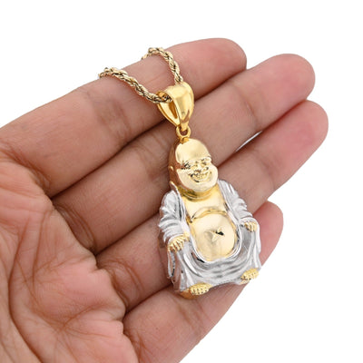 Real 10k Yellow & White Gold 5.5 gms Happy Laughing Buddha Pendant Charm For Men - Elite Jewelers - Charms & Pendants