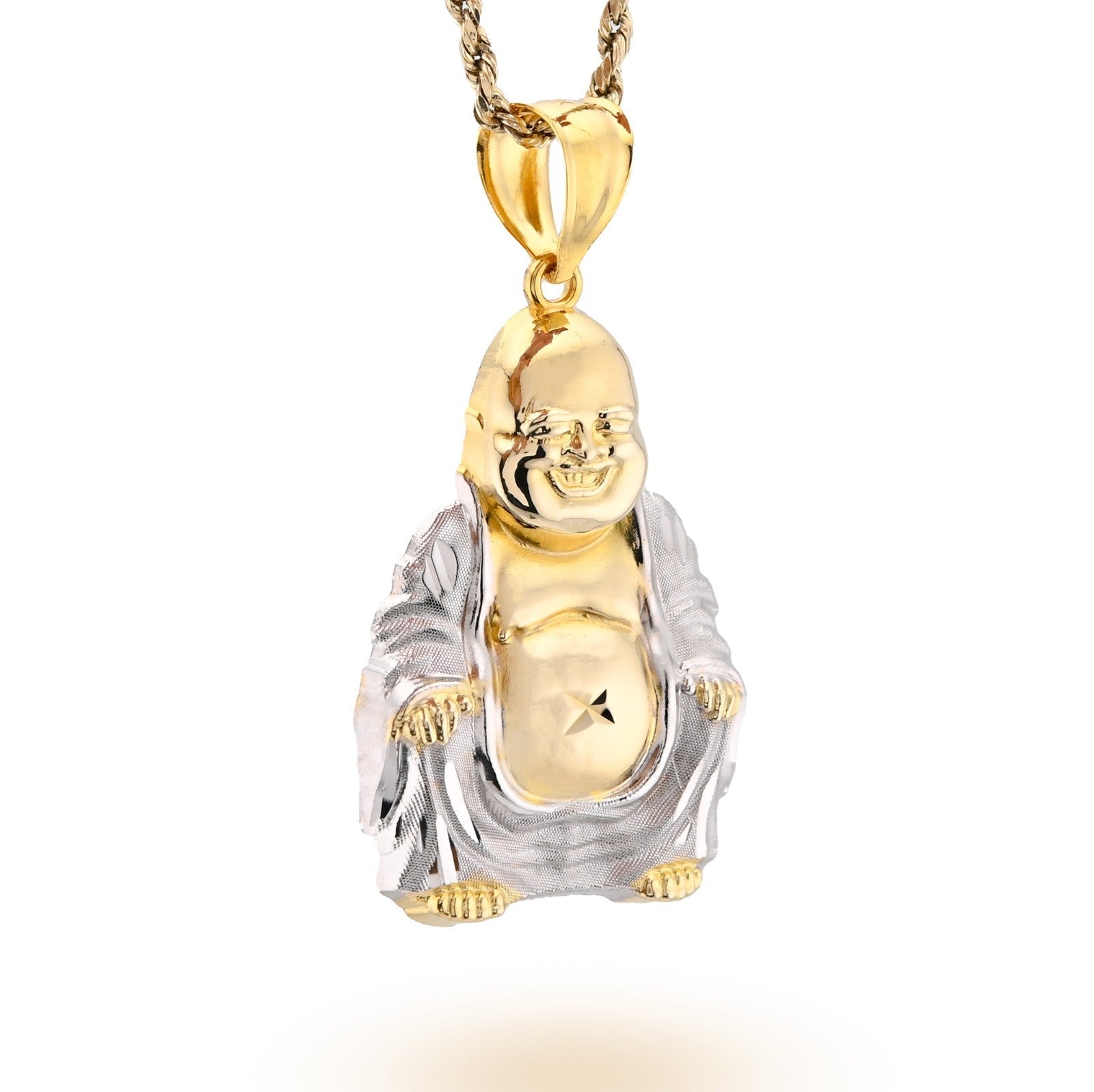 Real 10k Yellow & White Gold 5.5 gms Happy Laughing Buddha Pendant Charm For Men - Elite Jewelers - Charms & Pendants