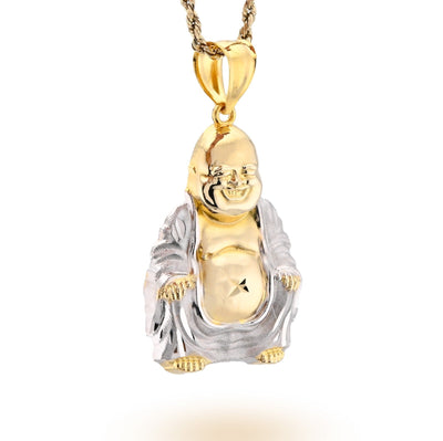 Real 10k Yellow & White Gold 5.5 gms Happy Laughing Buddha Pendant Charm For Men - Elite Jewelers - Charms & Pendants