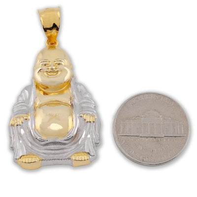 Real 10k Yellow & White Gold 5.5 gms Happy Laughing Buddha Pendant Charm For Men - Elite Jewelers - Charms & Pendants