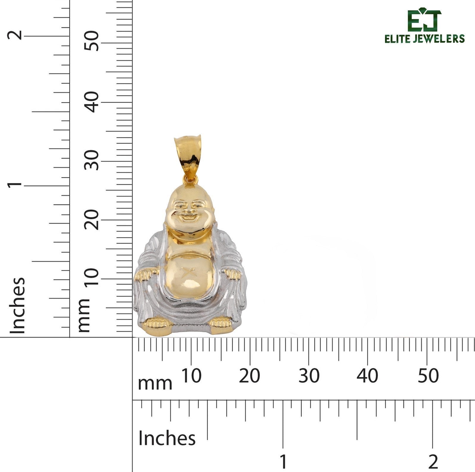 Real 10k Yellow & White Gold 5.5 gms Happy Laughing Buddha Pendant Charm For Men - Elite Jewelers - Charms & Pendants