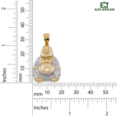 Real 10k Yellow & White Gold 5.5 gms Happy Laughing Buddha Pendant Charm For Men - Elite Jewelers - Charms & Pendants