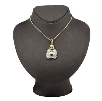 Real 10k Yellow & White Gold 5.5 gms Happy Laughing Buddha Pendant Charm For Men - Elite Jewelers - Charms & Pendants