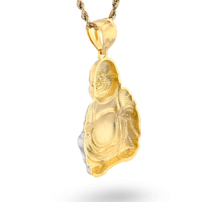 Real 10k Yellow & White Gold 5.5 gms Happy Laughing Buddha Pendant Charm For Men - Elite Jewelers - Charms & Pendants