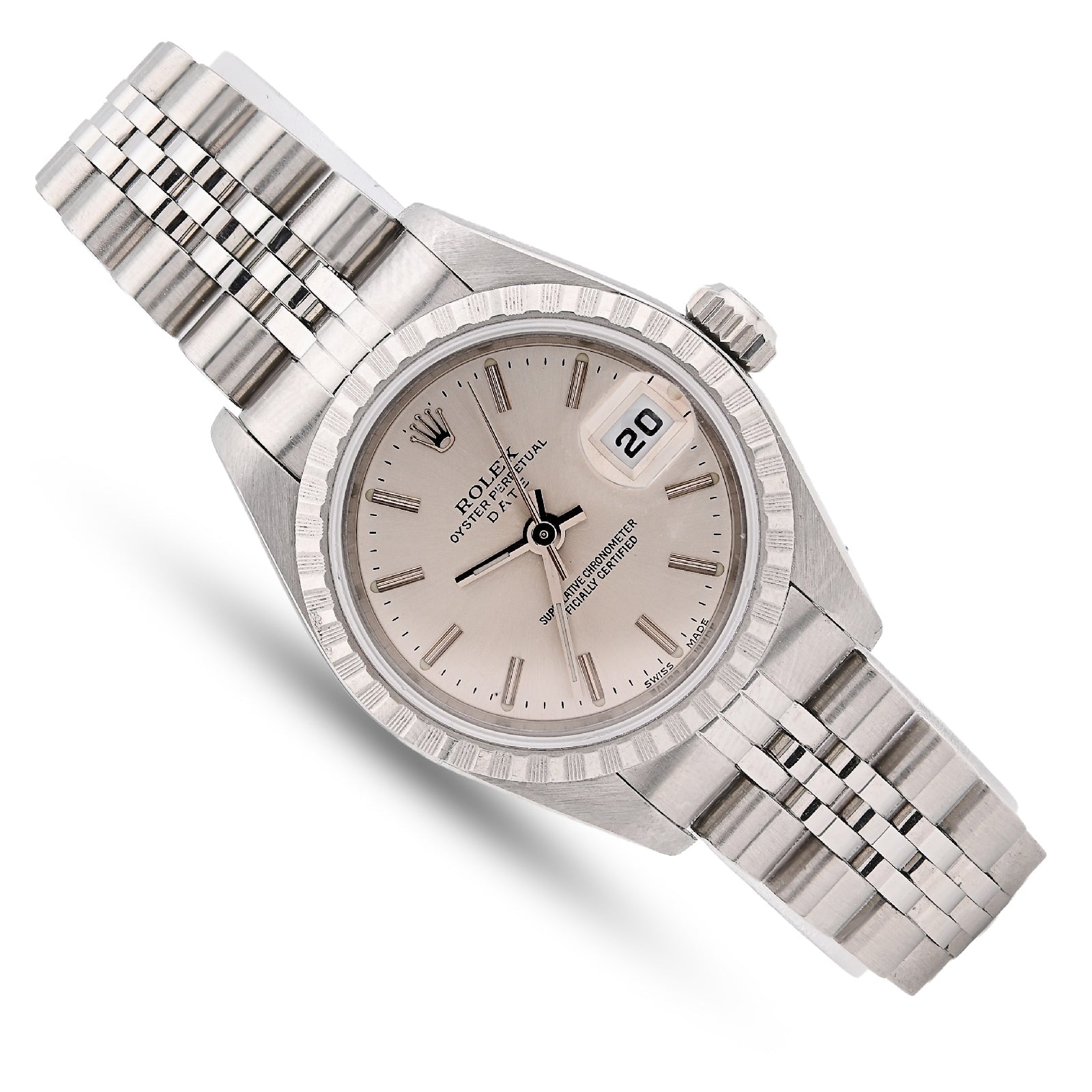 Rolex 26MM Datejust All Steel Engine Turned Bezel Silver Index Dial Women Watch M:79240 - Elite Jewelers - Luxury Watch
