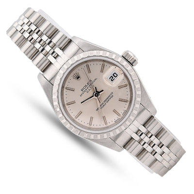 Rolex 26MM Datejust All Steel Engine Turned Bezel Silver Index Dial Women Watch M:79240 - Elite Jewelers - Luxury Watch