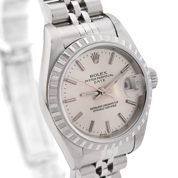 Rolex 26MM Datejust All Steel Engine Turned Bezel Silver Index Dial Women Watch M:79240 - Elite Jewelers - Luxury Watch