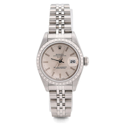 Rolex 26MM Datejust All Steel Engine Turned Bezel Silver Index Dial Women Watch M:79240 - Elite Jewelers - Luxury Watch