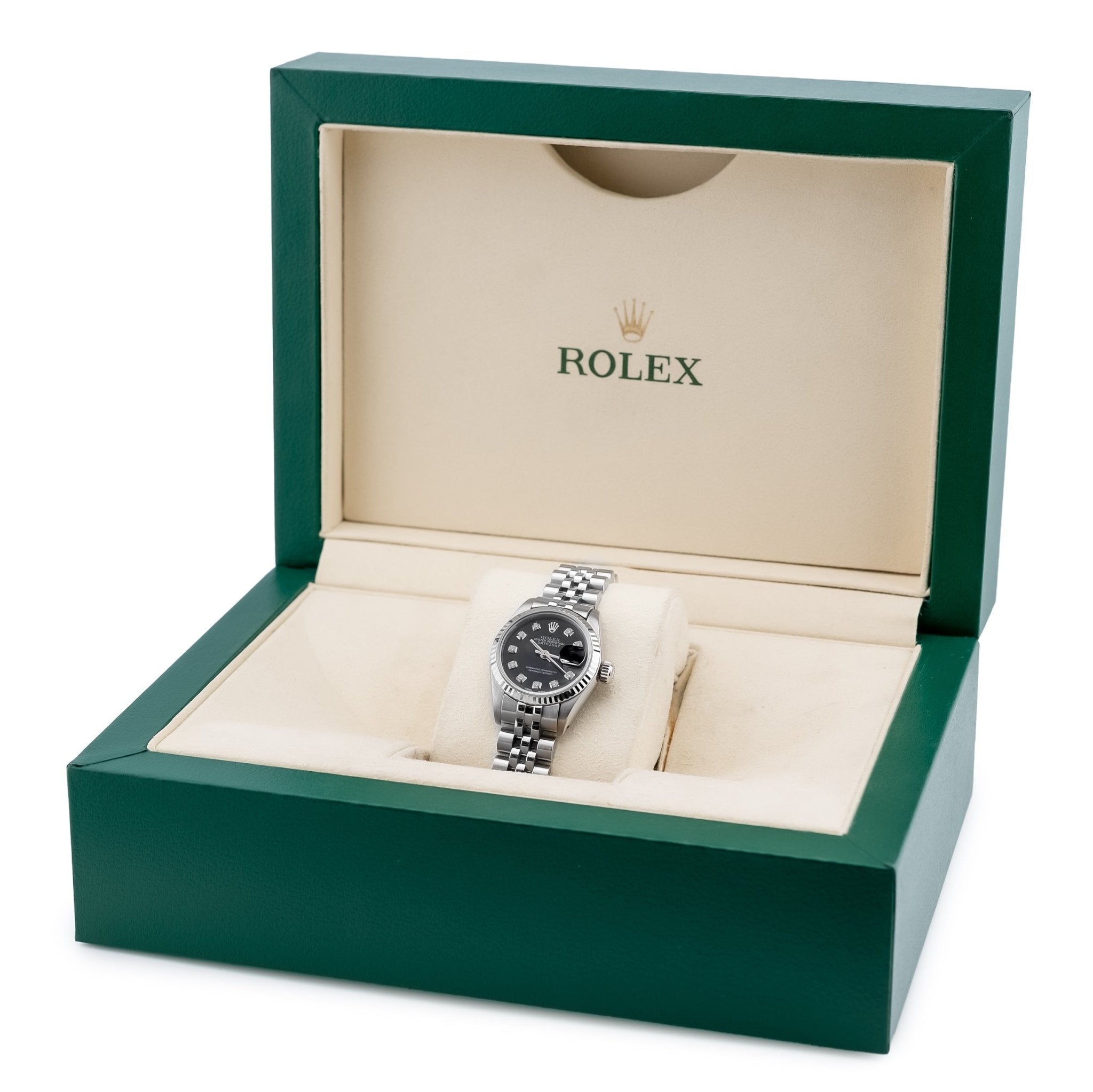 Rolex 26MM Datejust Fluted Bezel Stainless Steel Black Face Natural Diamond Dial - Elite Jewelers - Luxury Watch