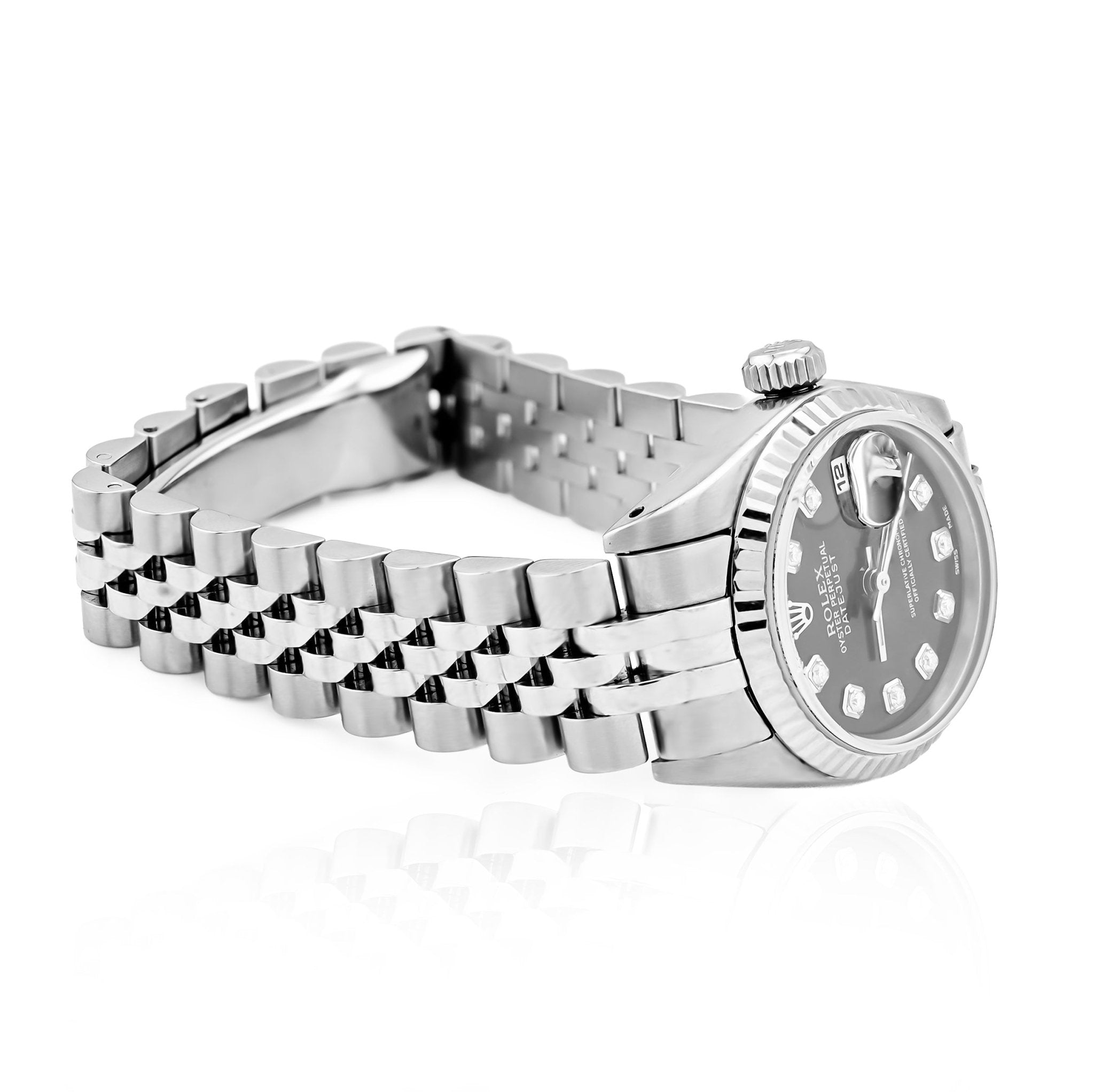 Rolex 26MM Datejust Fluted Bezel Stainless Steel Black Face Natural Diamond Dial - Elite Jewelers - Luxury Watch