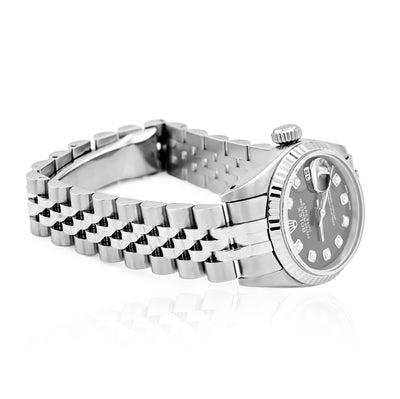Rolex 26MM Datejust Fluted Bezel Stainless Steel Black Face Natural Diamond Dial - Elite Jewelers - Luxury Watch