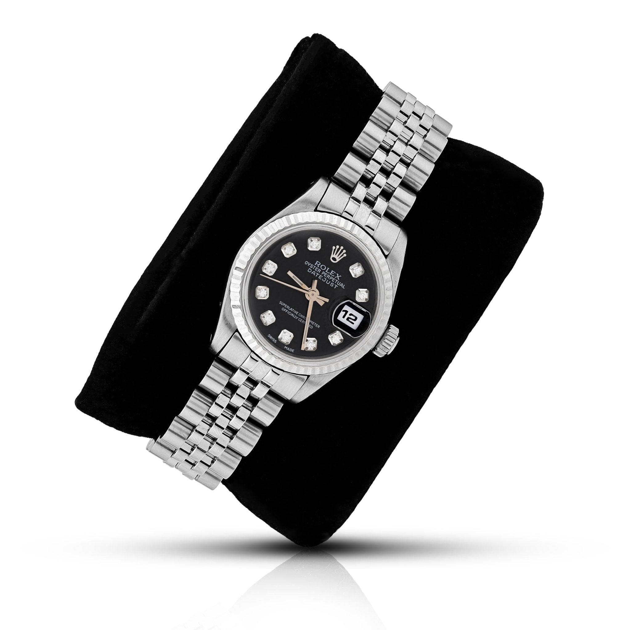 Rolex 26MM Datejust Fluted Bezel Stainless Steel Black Face Natural Diamond Dial - Elite Jewelers - Luxury Watch