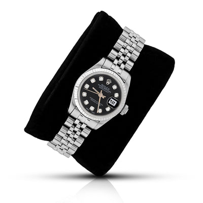 Rolex 26MM Datejust Fluted Bezel Stainless Steel Black Face Natural Diamond Dial - Elite Jewelers - Luxury Watch