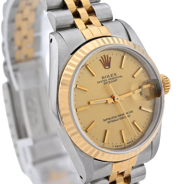 Rolex 26MM DateJust Two Tone Jubilee 18K & SS Champagne Face Fluted Bezel Watch - Elite Jewelers - Luxury Watch