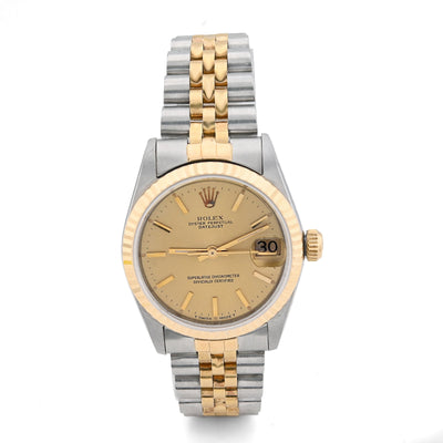 Rolex 26MM DateJust Two Tone Jubilee 18K & SS Champagne Face Fluted Bezel Watch - Elite Jewelers - Luxury Watch