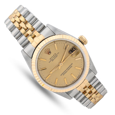 Rolex 26MM DateJust Two Tone Jubilee 18K & SS Champagne Face Fluted Bezel Watch - Elite Jewelers - Luxury Watch
